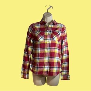 American Eagle Outfitters Flannel Plaid Long Sleeve Button Blouse Size 6